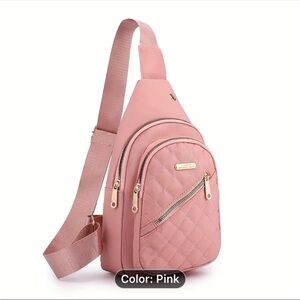 PINK-Quilted Crossbody Sling Bag , Nylon,Versatile Shoulder/chest Bag BRANDNEW>